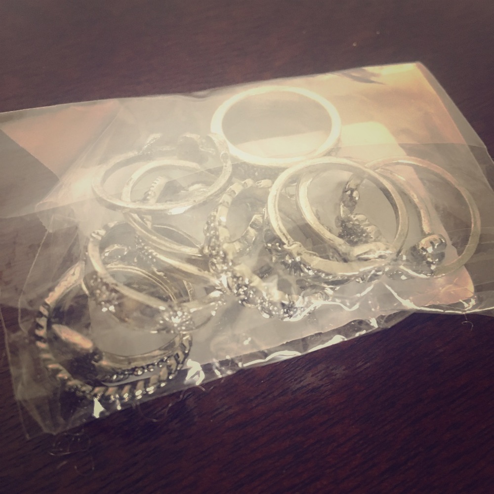 Silver ring set.